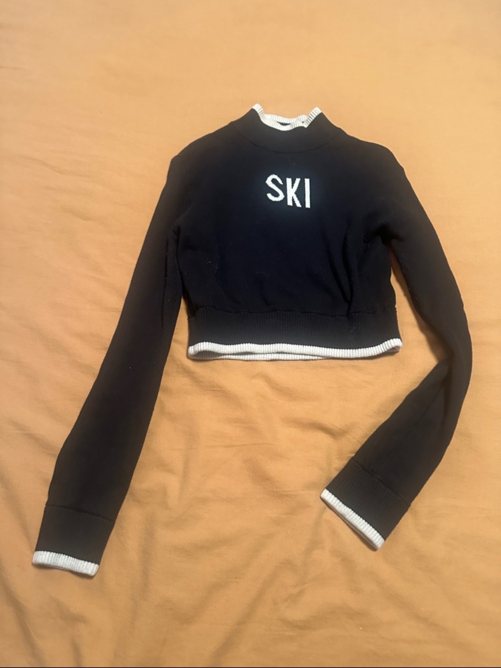 Year of Ours Black crop Knit Pullover sweater with white Trim